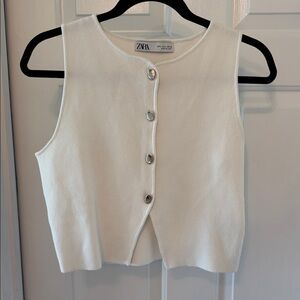 Zara Cream Knit Button-Front Tank Top